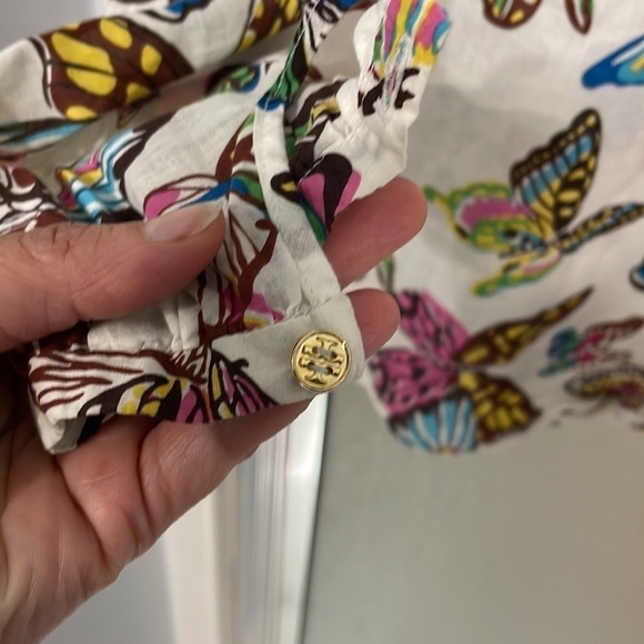 Tory Burch Women’s White Cotton Butterfly V-neck Long Sleeve Blouse - Picture 10 of 16